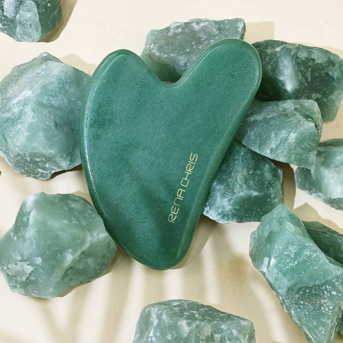 Rena Chris | Green Jade Facial Gua Sha Tool | رينا كريس كواشا من حجر الكوارتز الاخضر