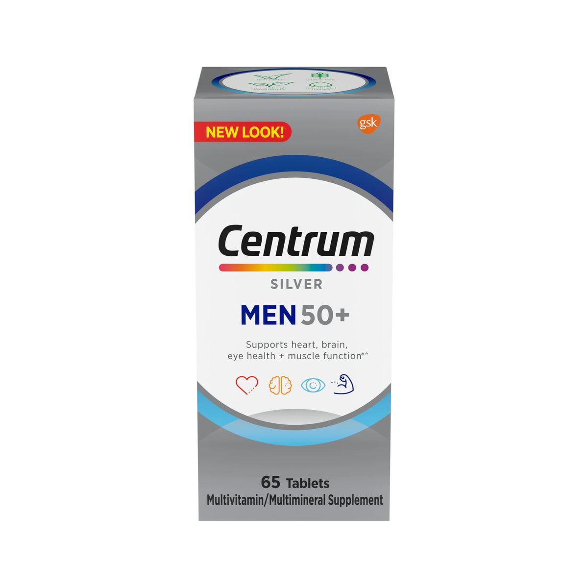 Centrum | Silver Mens 50 Plus Vitamins Multivitamin Supplement 65 Tablet | سنتروم سلفر فيتامينات و معادن متنوعة للرجال مقوية للذاكرة و النظر و وظائف القلب